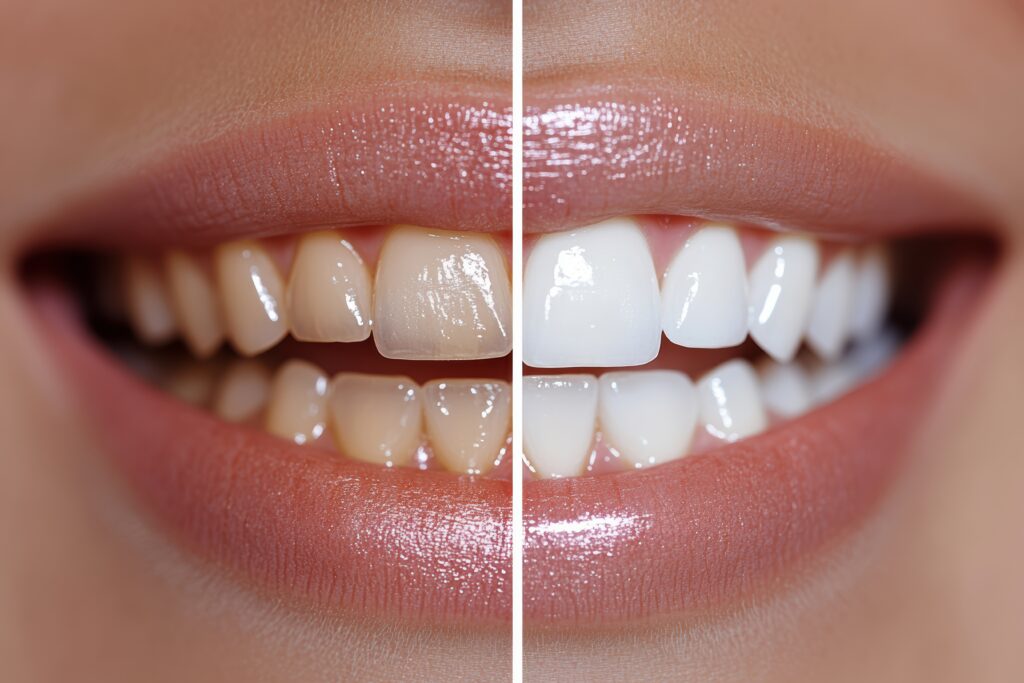 Transformation of teeth with before and after comparison in cosmetic dentistry